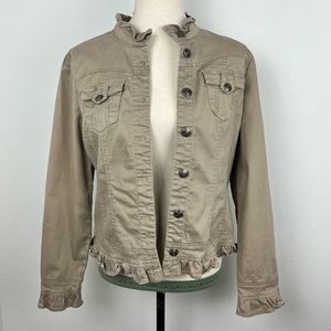 Women's Tan Ruffle Trim Jacket